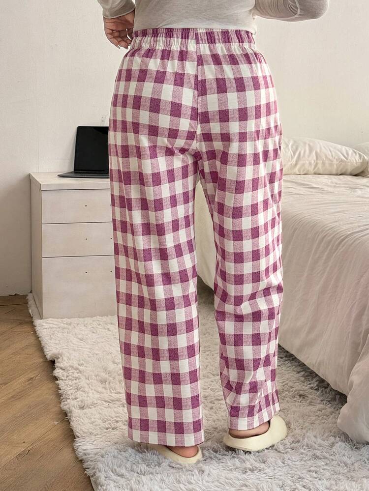 Dazy Plus Fashionable Plaid Elastic Waist Drawstring Loose Wide Leg Pajama Bottoms