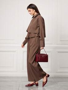 Sleekvia Damskie buty na grubym obcasie z noskiem w szpic, z metalową klamrą, w modnym stylu, w kolorze bordowym, z paskiem z tyłu i klamrą - Burgund - Zobacz 6