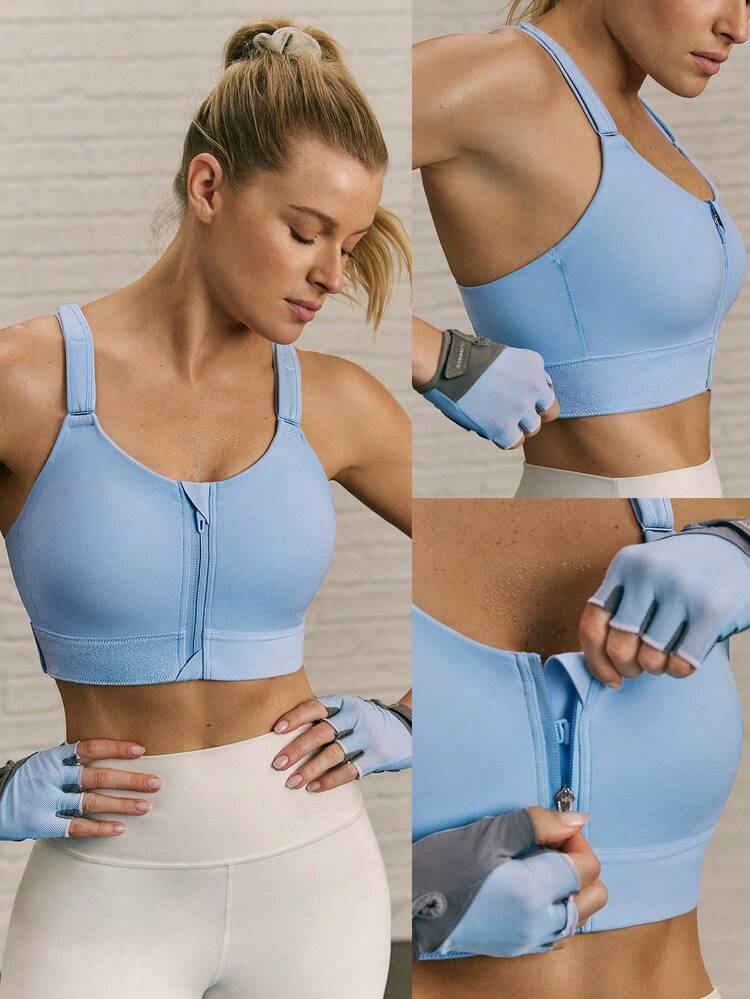 Ziptight Bra Make An Impact Quick Dry Foam Cup Mesh Zipper Front Sports Bra High Impact Running Jogging Workout Gym Training Active
