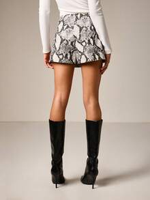 AiiRZ 蛇纹印花迷你裙 高腰 A 字修身款 膝上长度 秋冬时尚 - 灰色 - 查看 2