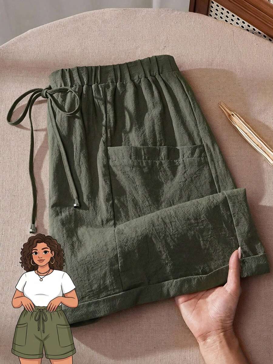Rusticease Women's Plus Size Fashionable Casual Loose Shorts With Pocket Design,Spring/Summer/Vacation - Army Green - View 1