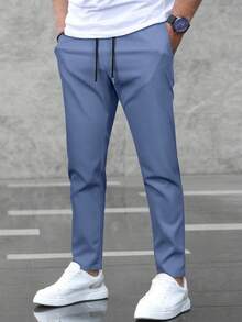 Manfinity Homme Men's Casual Drawstring Waist Solid Color Pants - Royal Blue - View 4