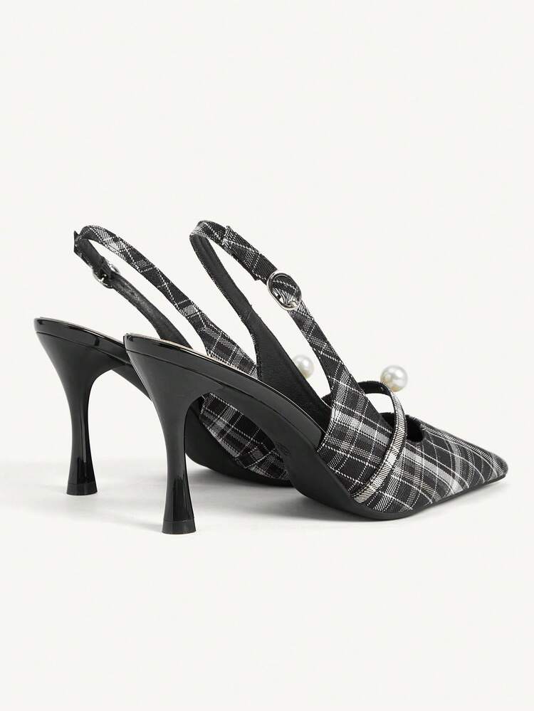 CUCCOO CHICEST Women's Elegant Plaid Pointed Toe Heeled Sandals, Suitable For Commuting For Christmas