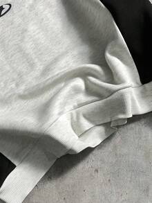 AXEPEAK Casual Loose Fit Color Block Crew Neck Sweatshirt Set - Grey - View 9