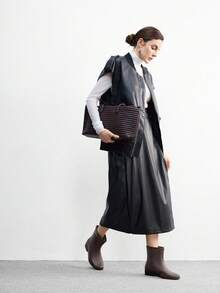 CUCCOO BIZCHIC Botas de lluvia de tacón grueso con hebilla de metal y diseño de cuero de PU para mujer - Marrón - Ver 2