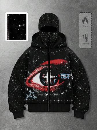 Street Life Men's Punk Street Style Graphic Print Rhinestone Embellished Sweatshirt Sweatshirt Jacket, Autumn/Winter