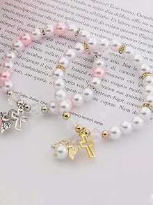 12 Hollow Cross Bead Elastic Bracelets, Suitable For First Communion, Wedding Ceremonies, Birthday Gifts, Baptism Gifts, Souvenirs - Multicolor - View 4