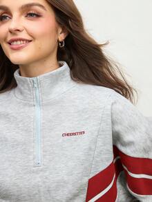 Cheerettes 女士休闲运动半拉链口袋卫衣 - 灰色 - 查看 3