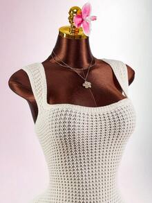 Amplova Váy dệt kim mini viền tua rua gợi cảm thời trang nữ - Màu be - Xem 5