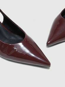 CUCCOO BIZCHIC Women's Pointed Toe Chunky High Heel Burgundy Backstrap All-Match Minimalist Versatile Commute Work Pumps - Burgundy - View 8