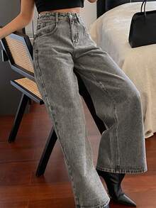 Dazy Tall Women's Loose Street Casual Straight Leg City Jeans - Grey - View 6