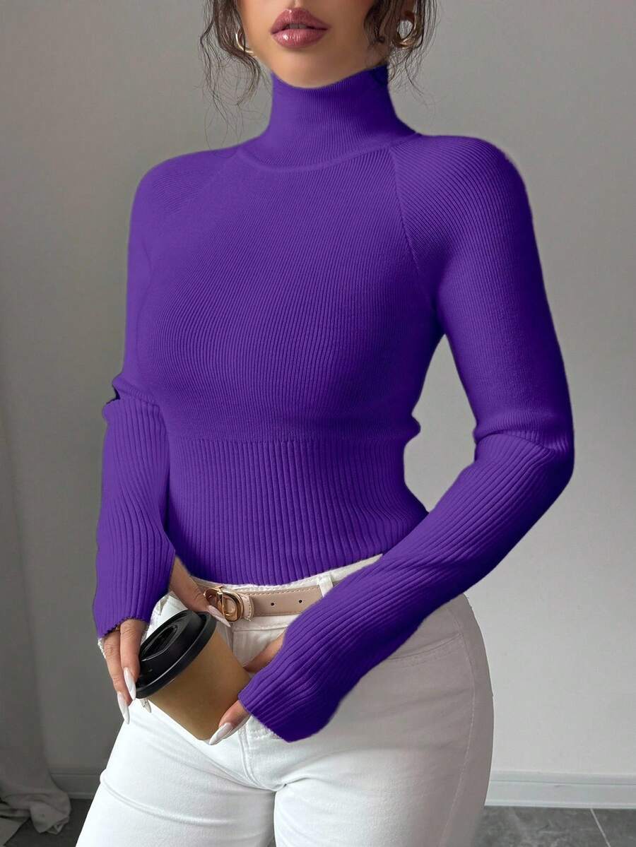 SHEIN LUNE Y2K 优雅户外针织套头毛衣,适合通勤、度假和日常穿着 - Bold Plum - 查看 1