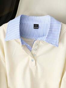 Airaco Sudadera casual de mujer con rayas y parches, otoño - Albaricoque - Ver 3