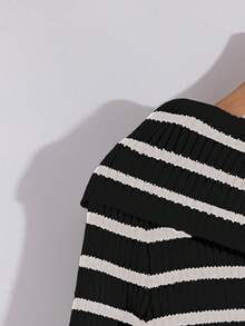 Franclia Tricou damă cu dungi asimetrice sexy, tricotat, cu blocuri de culori, pulover elegant franțuzesc cu nervuri, toamnă/primăvară, pe un umăr, guler înalt, mânecă lungă