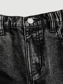 Tween Girl Y2K Fashion Heart Black Flare Jeans, Elastic Waist Design, Soft Denim Fabric, Black Wash, Suitable For City Walk, Fashion Girls Daily, Casual, Travel, Party, New Arrival - Black - View 3