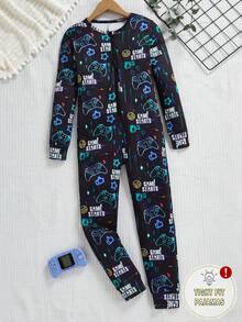 Tween Boys' Video Game Luminous Graphic Front Zipper Long Sleeve Jumpsuit Snug Fit Loungewear - Multicolor - View 3