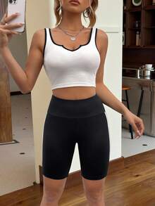 SHEIN EZwear Striped Tape Side Biker Shorts