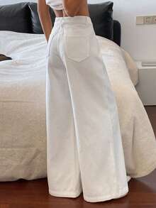 DAZY Quần jeans nữ màu trắng ống đứng dài, kiểu dáng thường ngày, phong cách Y2K - trắng - Xem 5