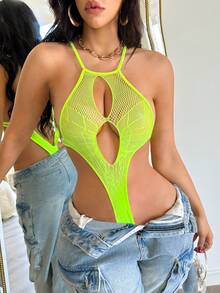 1 pieza Bodystocking de red sexy para mujer, adecuado para el Día de San Valentín