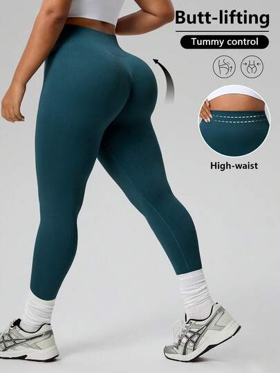 Rhythm Era Leggings de talla grande para mujer de unicolor, cintura alta, casuales y de fitness