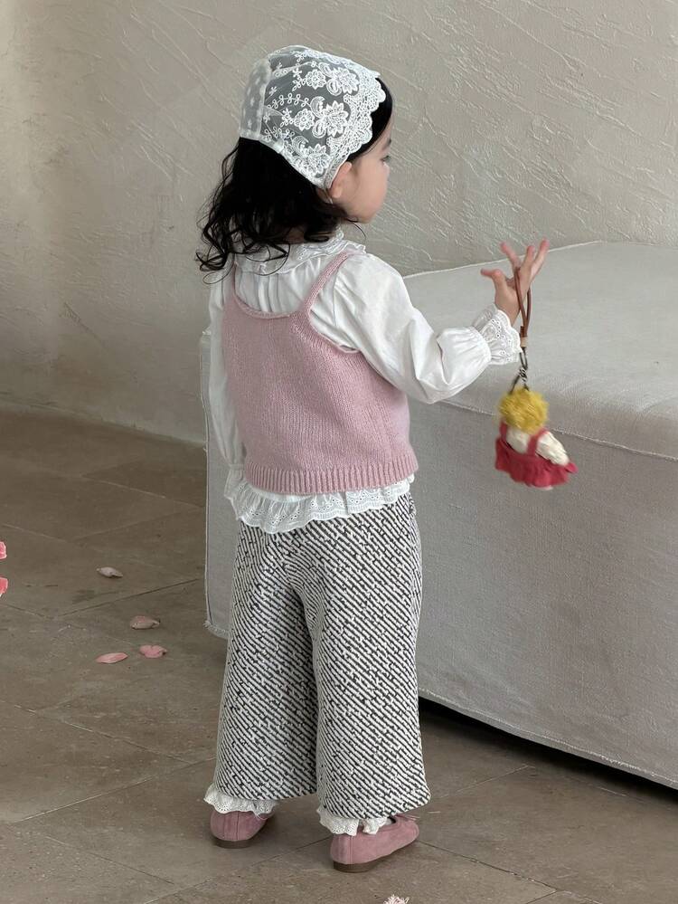 Baby Girl Fashionable & Versatile Striped Wide Leg Pants, Autumn/Winter Toddler Girls Clothes