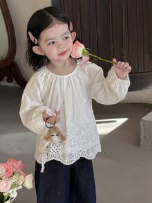 DAZY Toddler Girls' Casual Round Neck Long Sleeve Lace Blouse