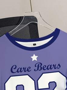 SHEIN X Care Bears 大码夏季休闲字母卡通熊印花圆领短袖T恤 - 白色 - 查看 3