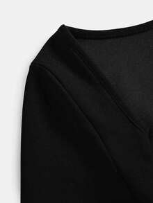 Girlism 优雅休闲方领收腰连衣裙，适合青少年女孩，秋冬季节、派对、外出等场合穿着。 - 黑色 - 查看 3