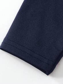 SHEIN Tween女孩秋冬休閒時尚優雅圓領長袖不對稱下擺荷葉邊高開衩修身針織純色長洋裝 海軍藍 適合萬聖節派對、居家、外出、學校聚會 - 藏蓝色 - 查看 4