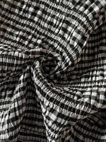 Elaquor Plus Size Summer Casual Plaid Slim Fit Shirt - Black and White - View 7