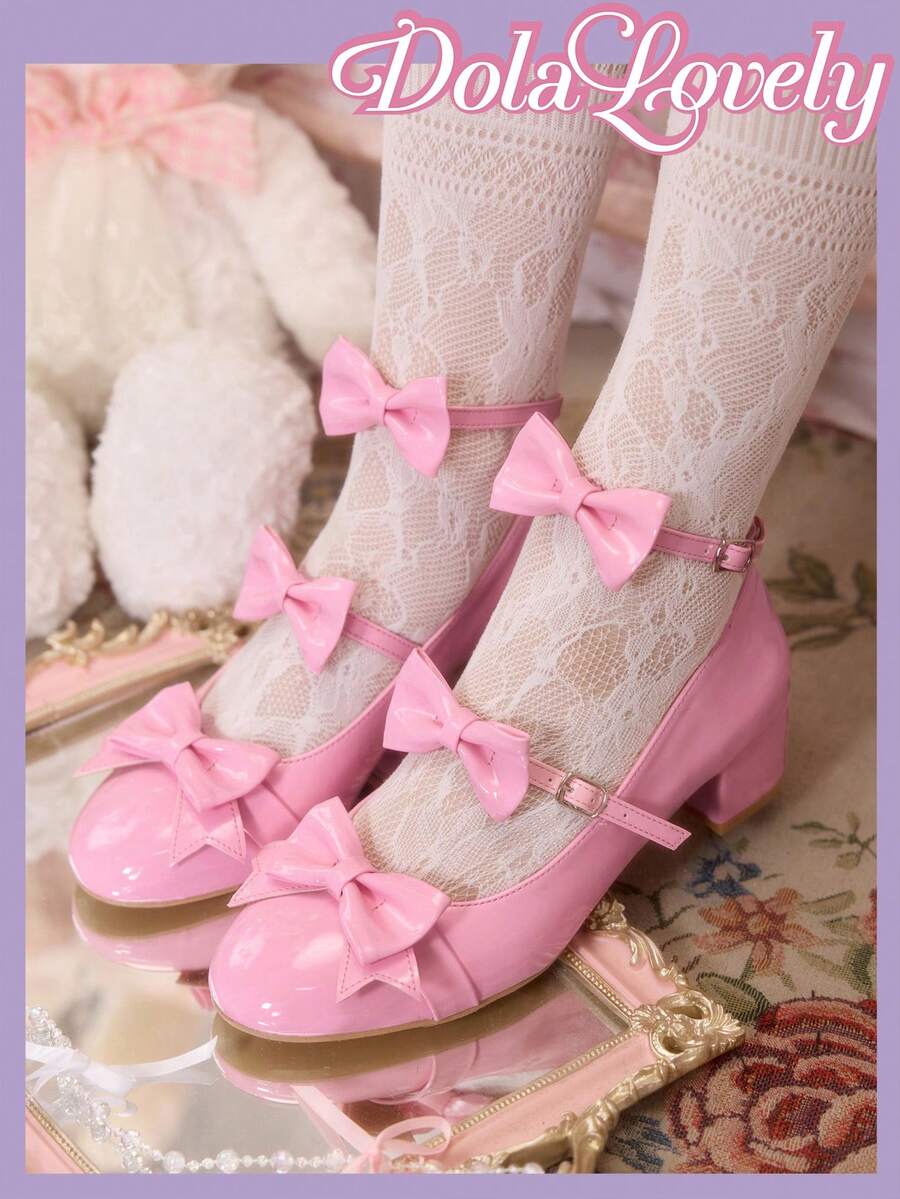 Dola Lovely 女士蝴蝶结装饰搭扣设计时尚高跟鞋，适合日常穿着 - 粉色 - 查看 1