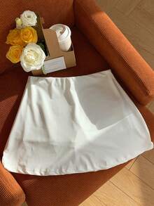 SHEIN EZwear Summer Outfits White Solid High Waist Mini Skirt - White - View 2