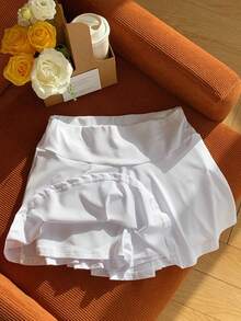 SHEIN EZwear Mùa hè Eo 2 trong1 Váy quần - trắng - Xem 6