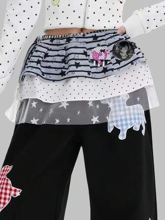Anime 1pc Y2K Chic Striped, Star & Polka Dot Lace Trim Waist Belt, Fashion Minimalist Design For Women, Suitable For Daily, School, Date, Travel, Shopping