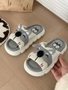 Zapatillas de felpa con diseño de animales de dibujos animados, cálidas y antideslizantes,., zapatillas de dormitorio de tela de muy buen gusto. - Gris - Ver 1