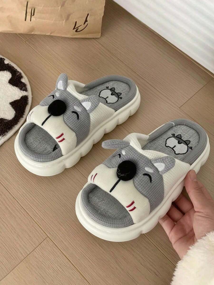 Zapatillas de felpa con diseño de animales de dibujos animados, cálidas y antideslizantes,., zapatillas de dormitorio de tela de muy buen gusto. - Gris - Ver 1