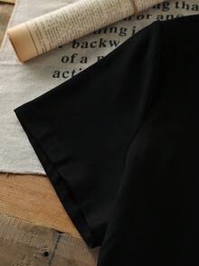 Maweii Plus Size Letter Print Casual Short Sleeve T-Shirt, Suitable For Summer & Holiday - Black - View 3