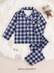 Cozy Pixies Set 2 Potong untuk Anak Laki-Laki: Kardigan Lengan Panjang Berkerah Motif Kotak-kotak dan Celana Panjang Pinggang Elastis - MultiWarna - View 4