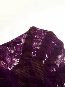 Enliva Plus Size Women's Sheer Lace Bodysuit And Long Sleeve Jacket Set,Purple,Autumn,Elegant,Wedding, Two Pieces Valentine's Day Gift For Rounded Body - Purple - View 9
