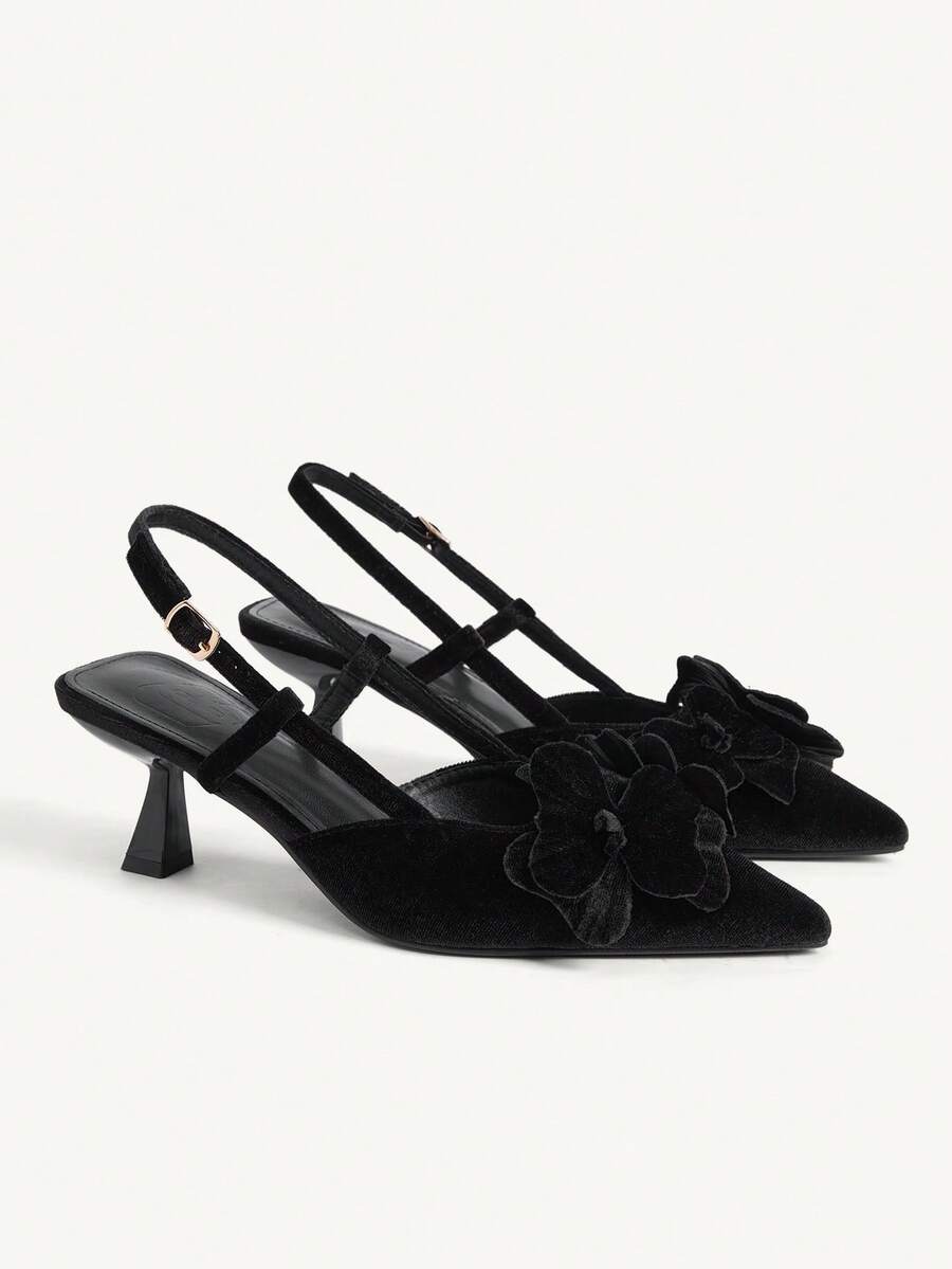 CUCCOO CHICEST Women's Elegant Party 3D Floral Decor Pointed Toe Pumps Valentine's Day - Black - View 1
