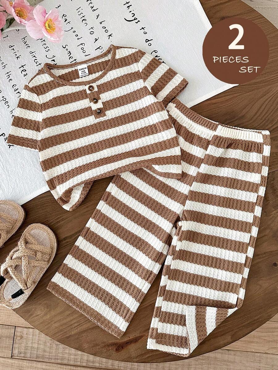 LMoss Kids 女婴休闲条纹针织T恤和打底裤套装 - 彩色 - 查看 1