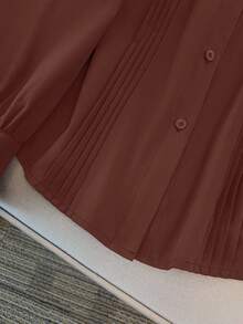 GlowEve CURVE Áo cánh tay dài cổ vuông kẻ sọc màu trơn đơn giản cho nữ cỡ lớn, thích hợp cho việc đi lại hàng ngày - Gỗ đỏ - Xem 4