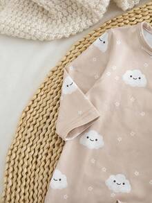 Newborn Baby Boy Knitted Crew Neck Long Sleeve Footed Pants 2-Piece Outfit, Cloud & Cute Bear Pattern, Autumn/Winter Pajamas Set - Multicolor - View 5