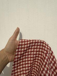Vestido corto ajustado sin mangas con estampado de cuadros y un dulce estilo francés, perfecto para unas vacaciones de verano - Rojo - Ver 5