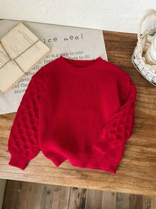 SHEIN LMoss Kids 女童可爱百搭休闲长袖毛衣，秋冬季 - 酒紅色 - 查看 4