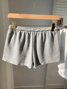 SHEIN EZwear Women'S Solid Color Drawstring Waist Shorts - Grey - View 2