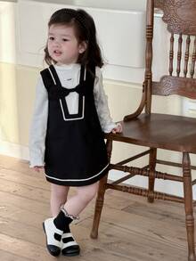 DAZY Toddler Girls' Bowknot Hollow Out Layered Spring/Autumn Dress - Black - View 6