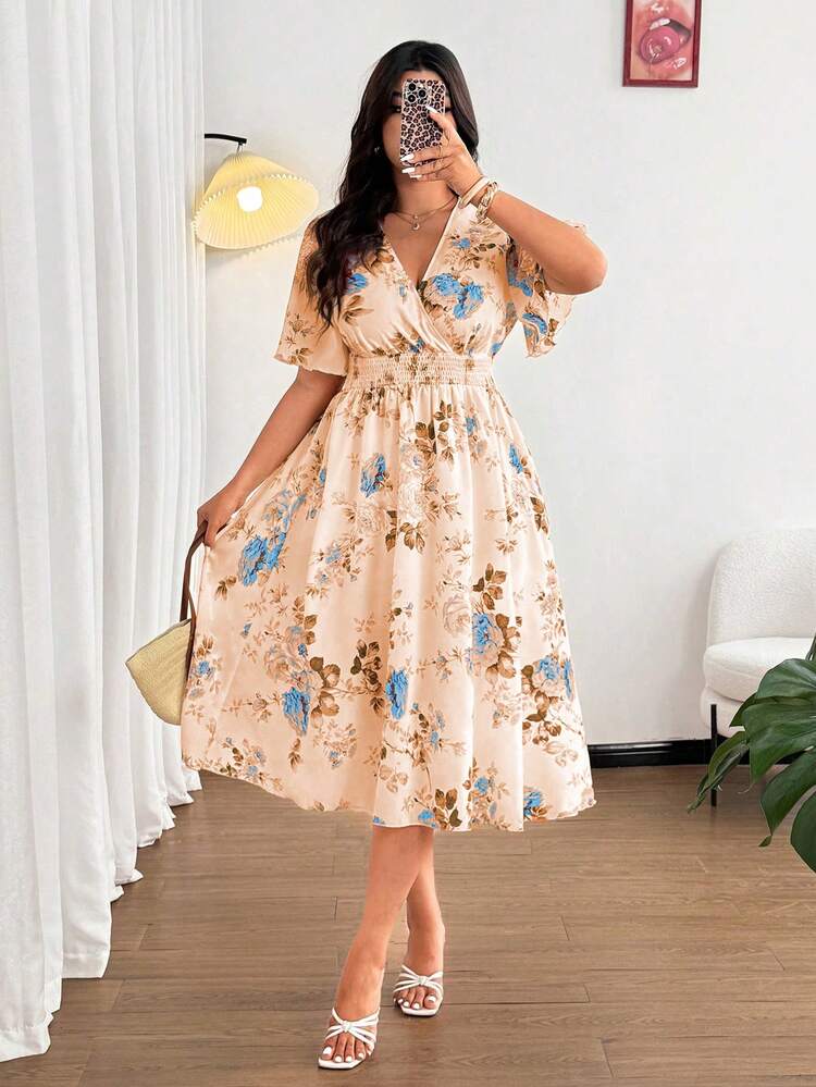 SHEIN Clasi Vintage Floral Print V-Neck Women Long Dress | SHEIN USA
