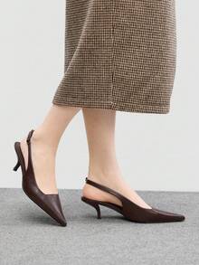 CUCCOO BIZCHIC 百搭简约纯色尖头露跟女式高跟鞋，圣诞节必备 - 咖啡棕 - 查看 3