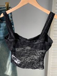 Comfortcana 女士夏季修身蕾絲荷葉邊短款背心